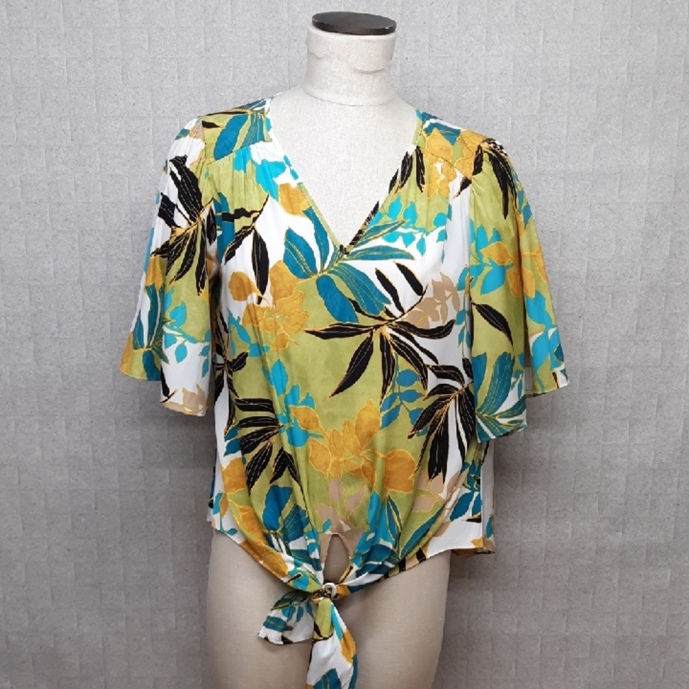 Chico's Tropical Print Tie Front Blouse